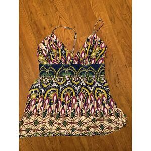 Envy Womens Multicolor Sleeveless Tank Colorful Beaded Medium Y2K Boho Hippie